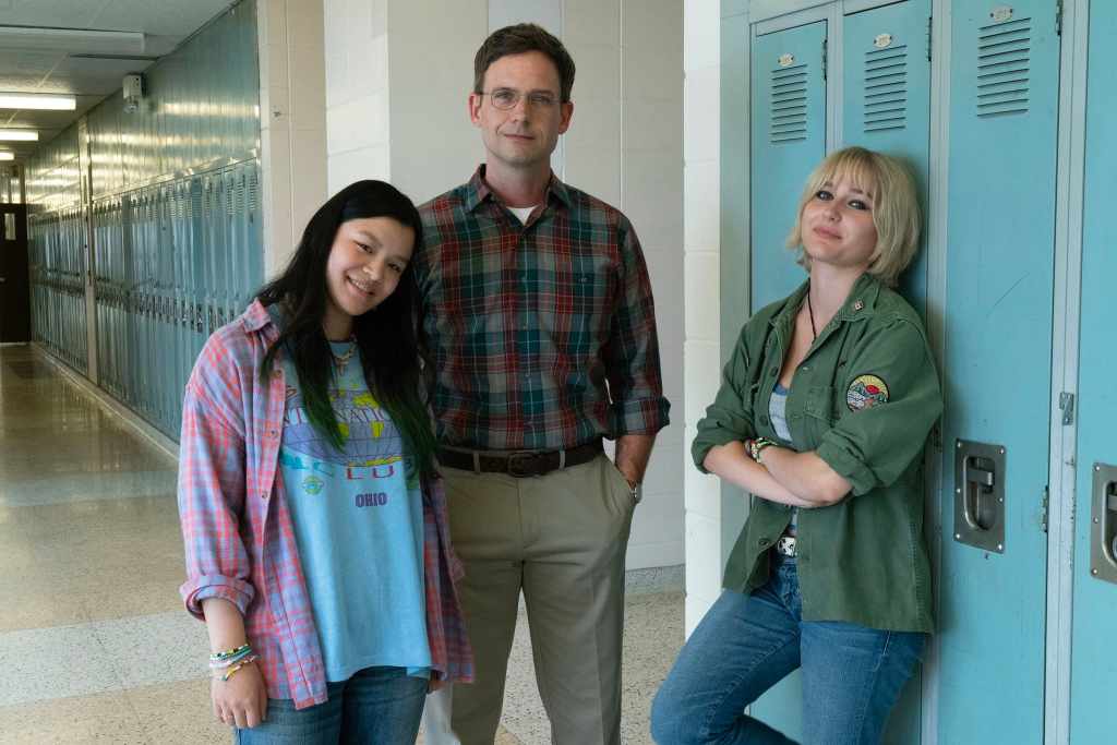 'Wayward' Start Production 2 WAYWARD. (L to R) Sydney Topliffe, Patrick J. Adams, and Alyvia Alyn Lind behind the scenes of episode 101 of WAYWARD. Cr. Michael Gibson/Netflix 2024