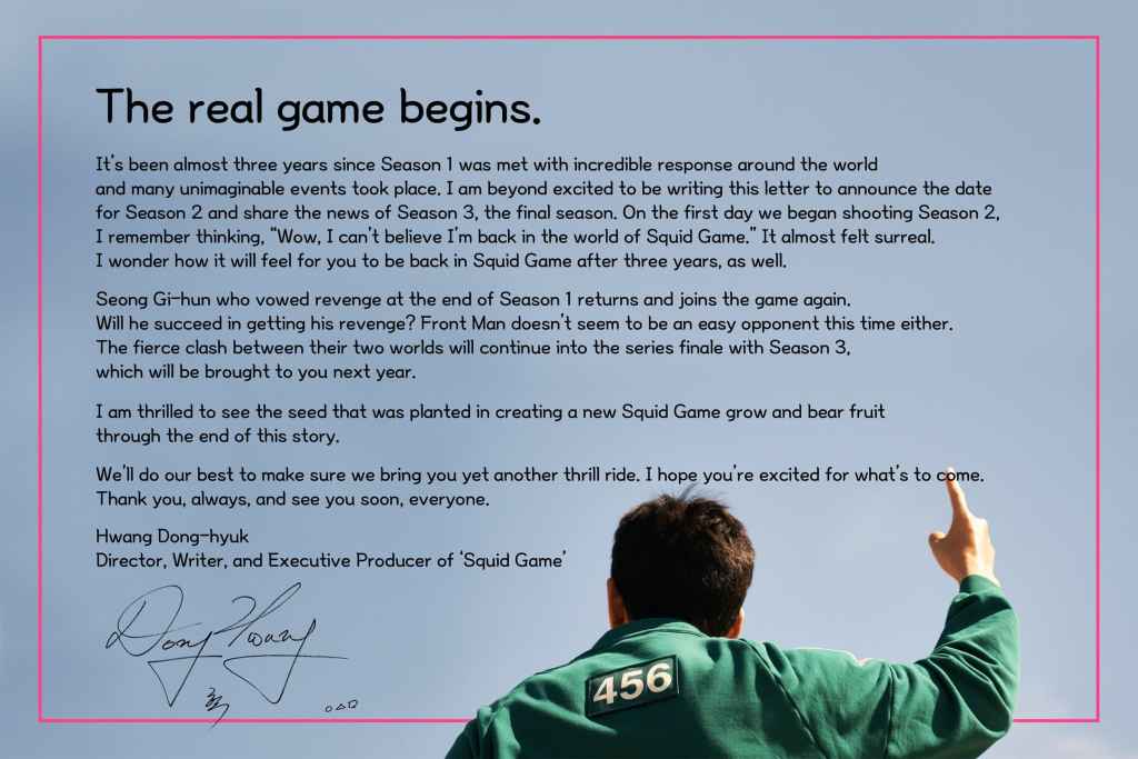 'Squid Game' 2 Trailer & Everything You Need To Know 2 EN US SG2 Directors Letter Horizontal 3543x2363