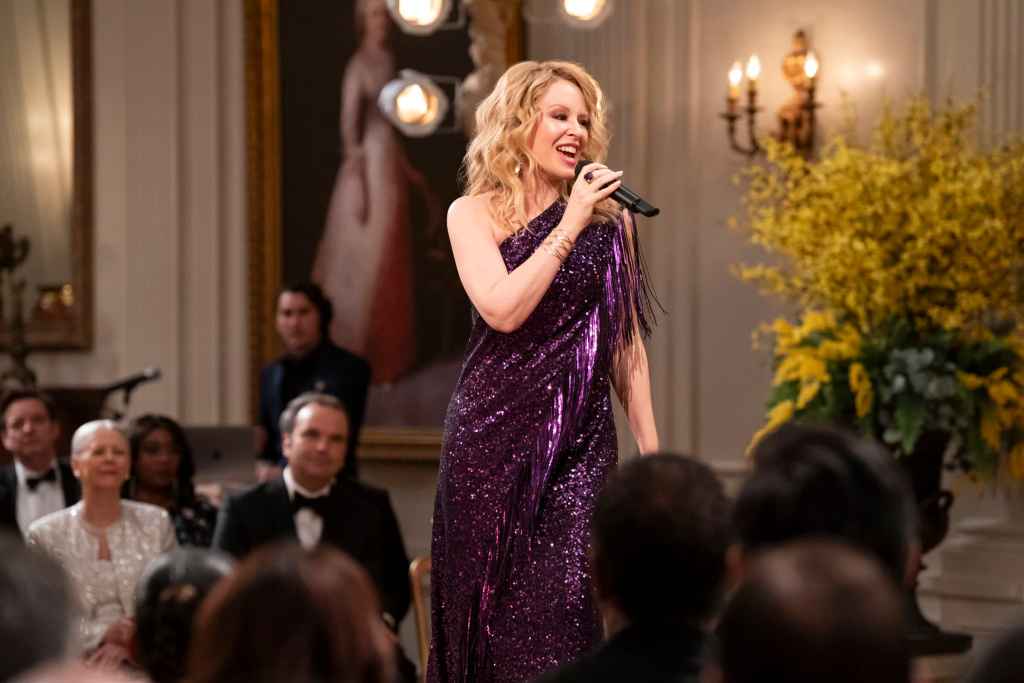 'The Residence' First Look & Teaser 5 The Residence. Kylie Minogue as Self in episode 102 of The Residence. Cr. Erin Simkin/Netflix © 2024