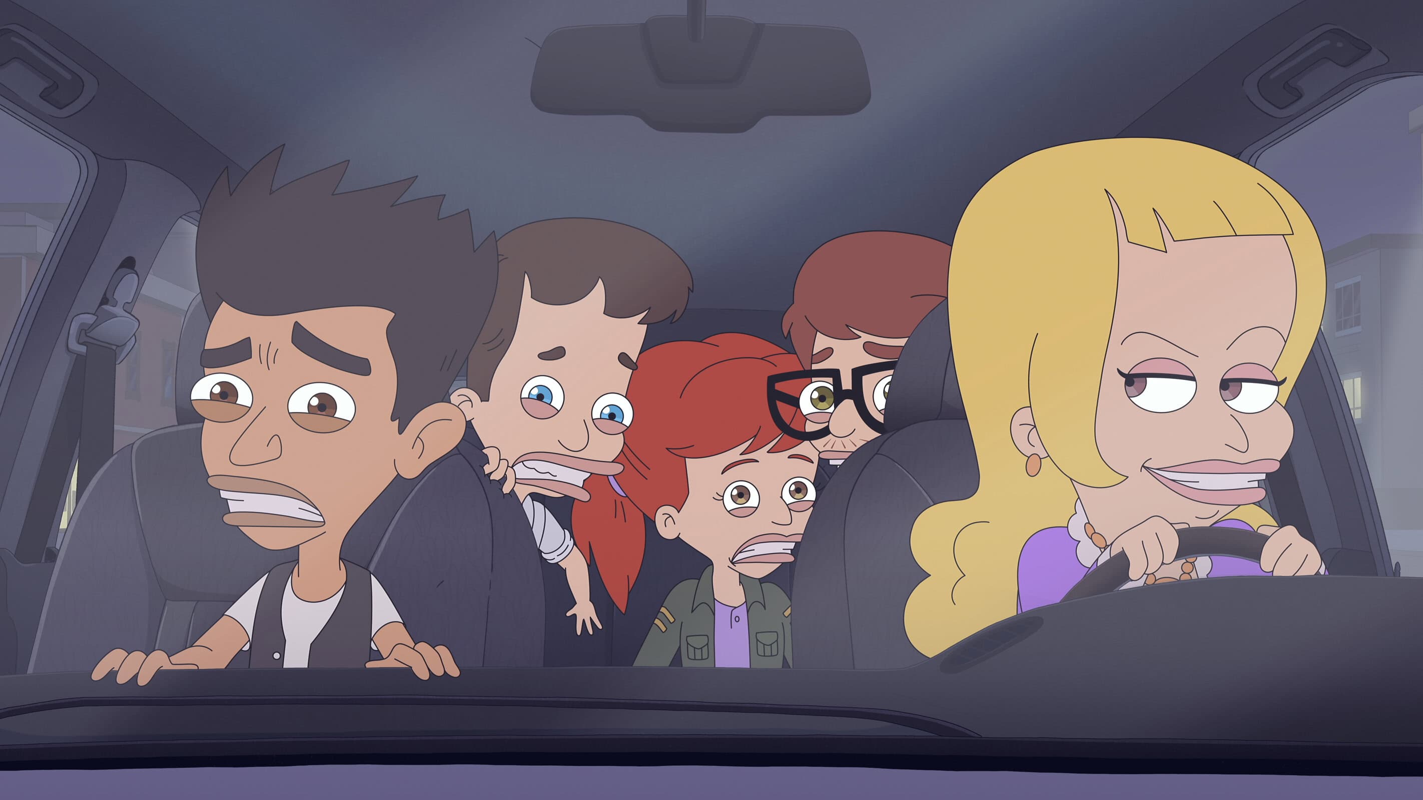 Big Mouth S8 (L to R) Jason Mantzoukas as Jay Bilzerian, Nick Kroll as Nick Birch, Jessi Klein as Jessi Glaser, John Mulaney as Andrew Glouberman, and Nick Kroll as Lola Skumpy in Big Mouth S8. Cr. Courtesy of Netflix © 2025
