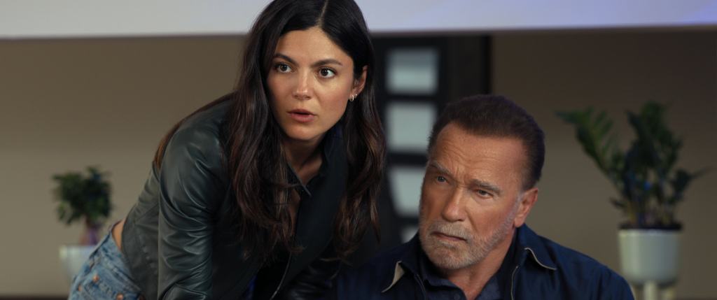 Fubar. (L to R) Monica Barbaro as Emma Brunner, Arnold Schwarzenegger as Luke Brunner in episode 205 of Fubar. Cr. Courtesy of Netflix © 2025