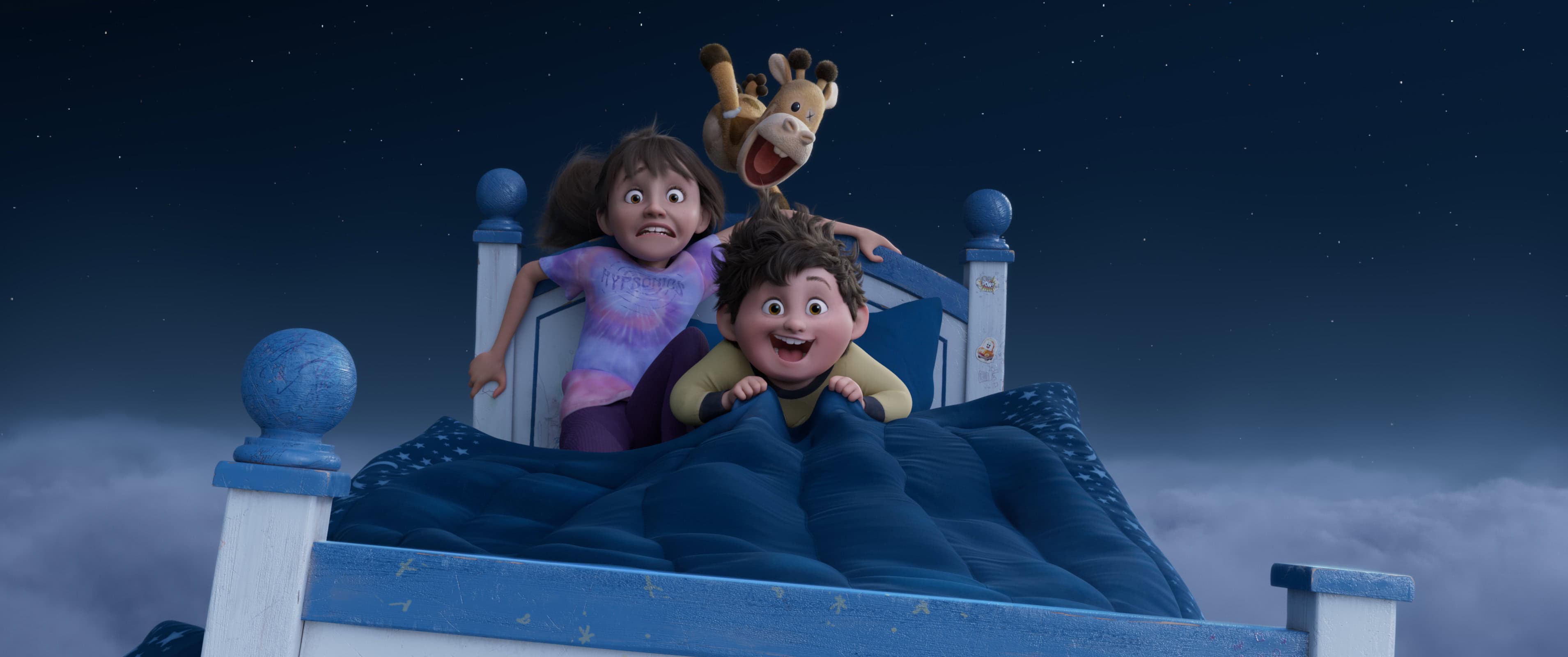 IN YOUR DREAMS - In Your Dreams is a comedy adventure about Stevie (12) and her little brother Elliot (8) who journey into the absurd landscape of their own dreams. If the siblings can withstand a snarky stuffed giraffe, zombie breakfast foods, and the queen of nightmares, the Sandman will grant them their ultimate dream come true... the perfect family. Cr: Netflix © 2024