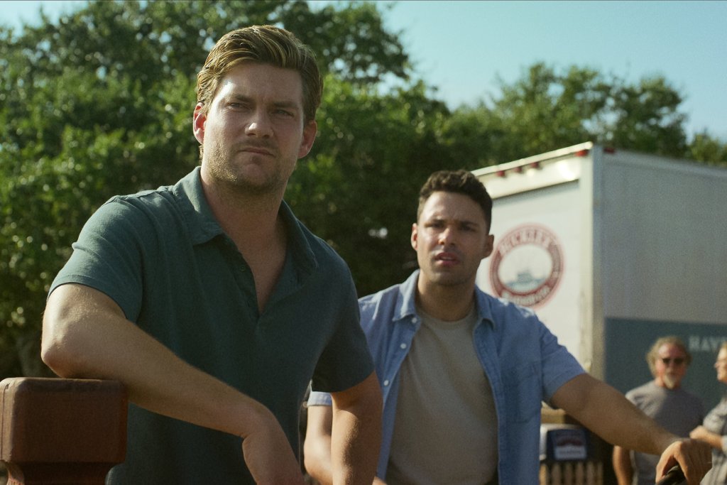 The Waterfront. (L to R) Jake Weary as Cane Buckley, Rafael Silva as Shawn West in episode 102 of The Waterfront. Cr. Courtesy of Netflix © 2025